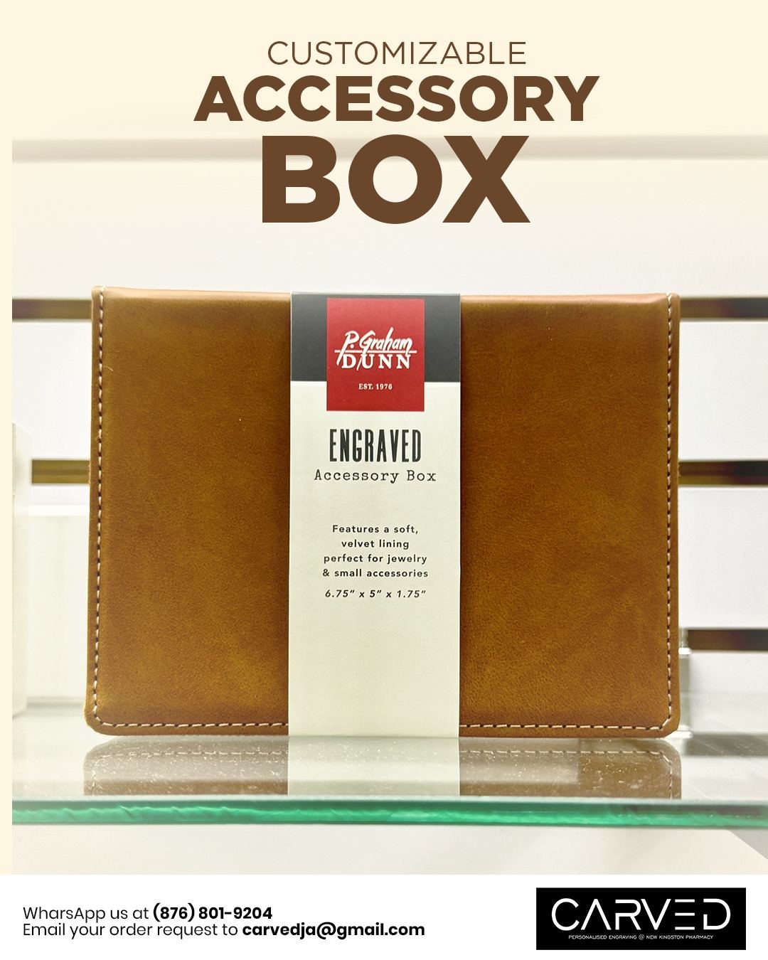 Engraved accessory box for stylish, organized storage