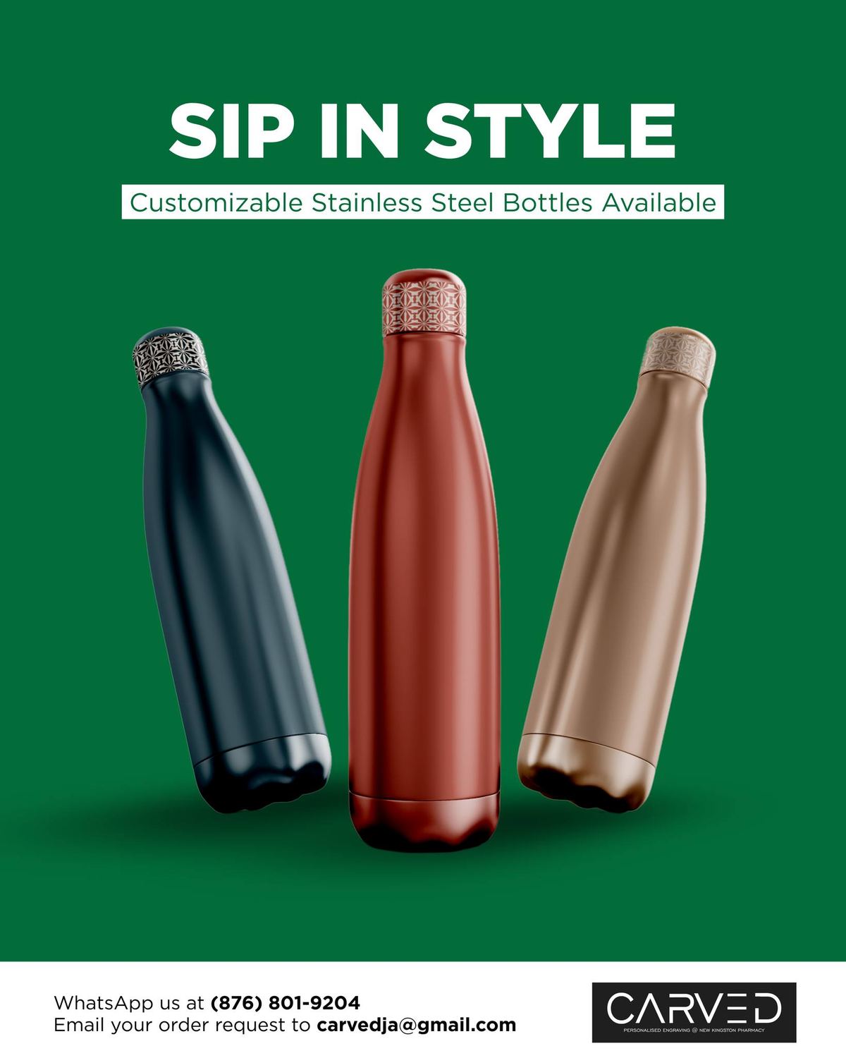 Personalized water bottle engraved with a name or message